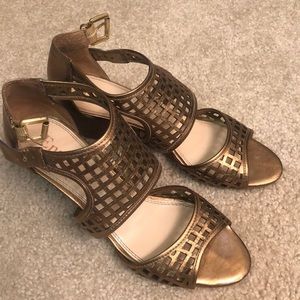 Golden wedge heels